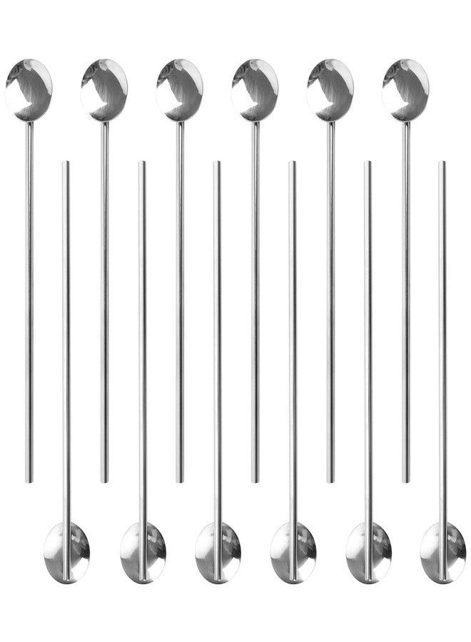 TOPTIE 12 PCS Spoon Straws Stirrer Stainless Steel Drinking Straw Reusable Cocktail Spoons-Silver - Image 1